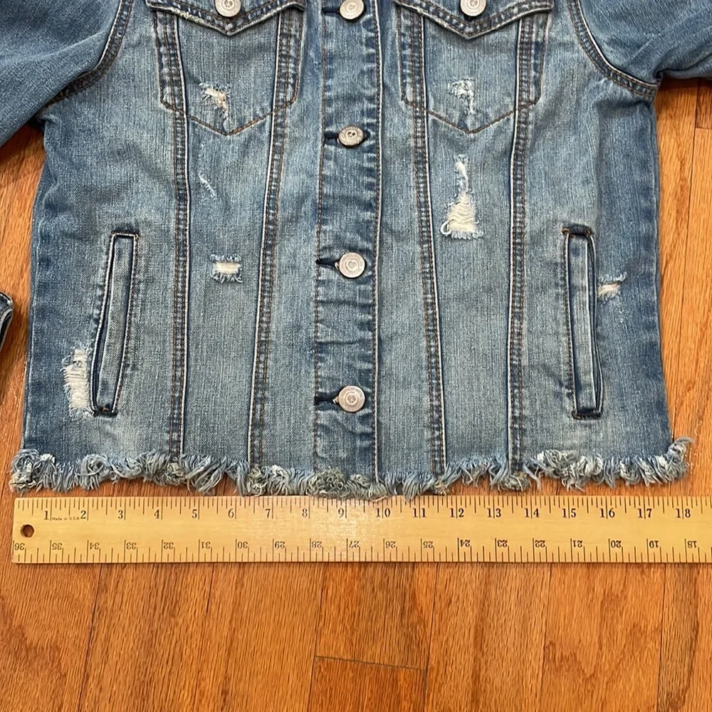 Bethany Mota 100% Cotton Size Medium Jean Jacket Punk Lives Frayed Hems Blue - Picture 9 of 14